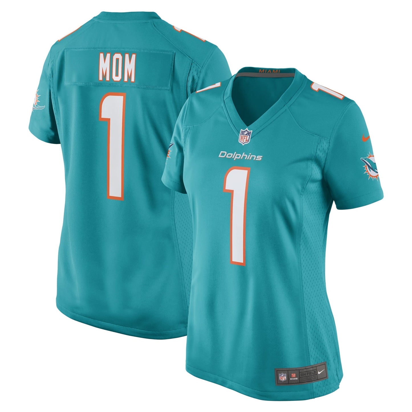 Women's Nike Number 1 Mom Aqua Miami Dolphins Game Jersey